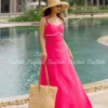 Fuchsia Pink Linen Maxi Dress – Feminine Summer Style with Back Zipper
