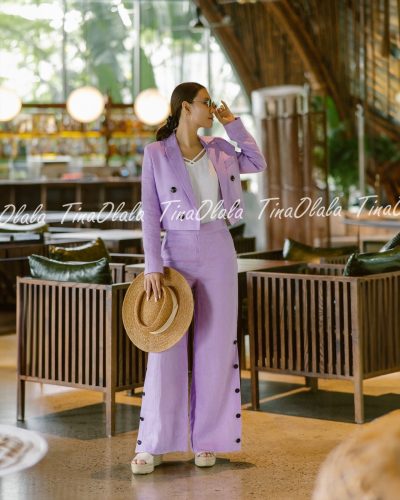 Effortless Elegance in Lavender – Linen Blazer Women Set