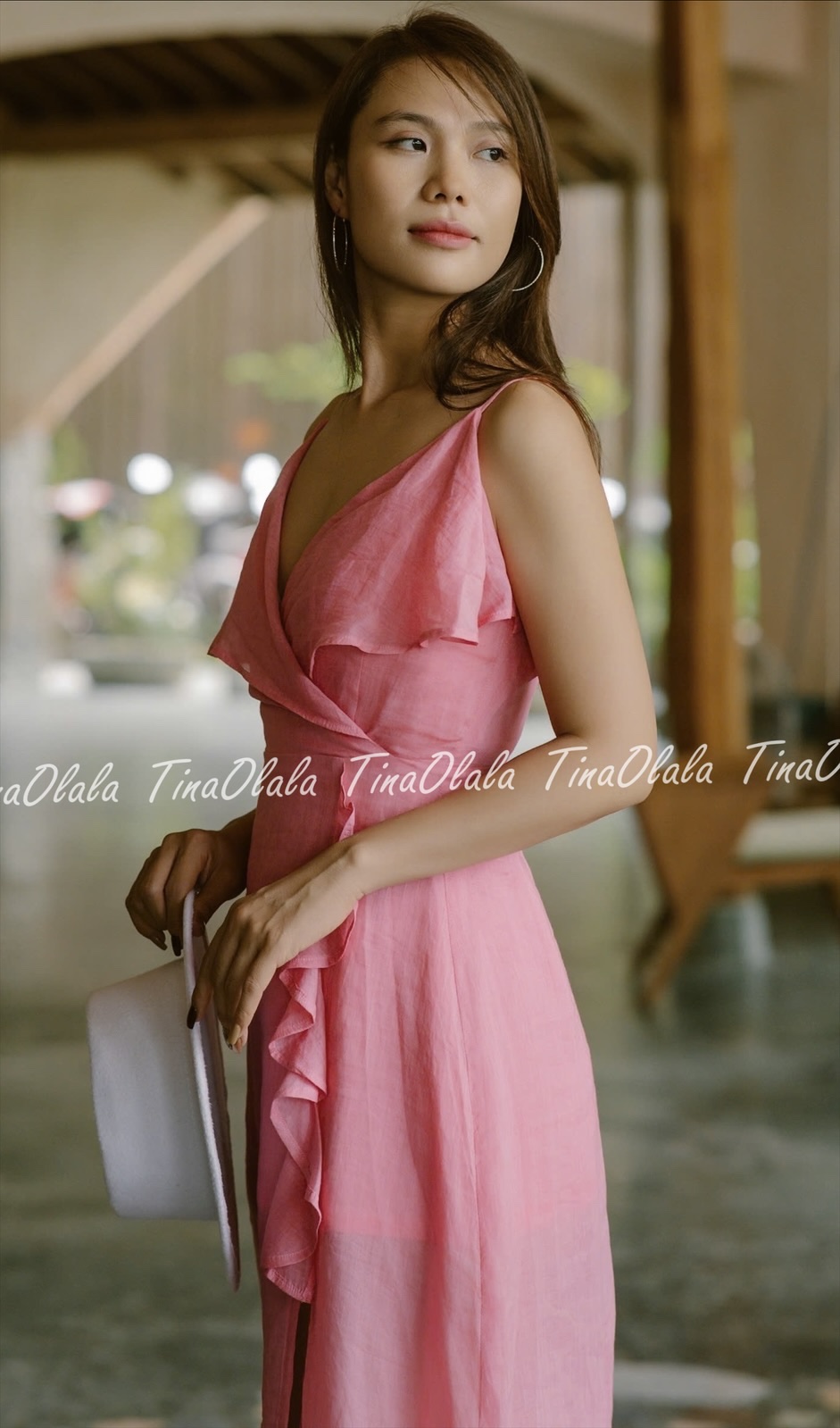 Rose Dawn  Linen Wrap Midi Dress - Fantina Linen