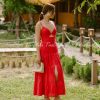Sunset Bloom – Red Tiered Linen Dress for Women